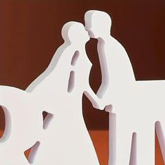 White silhouette of a couple on a brown background