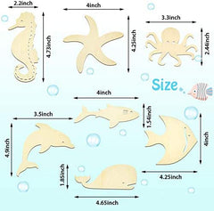 Cliths 28 Pcs Ocean Animal Wood Cutouts MDF Craft Blanks DIY Marine Creature Ornaments for Kids' Crafts & Beach Decor