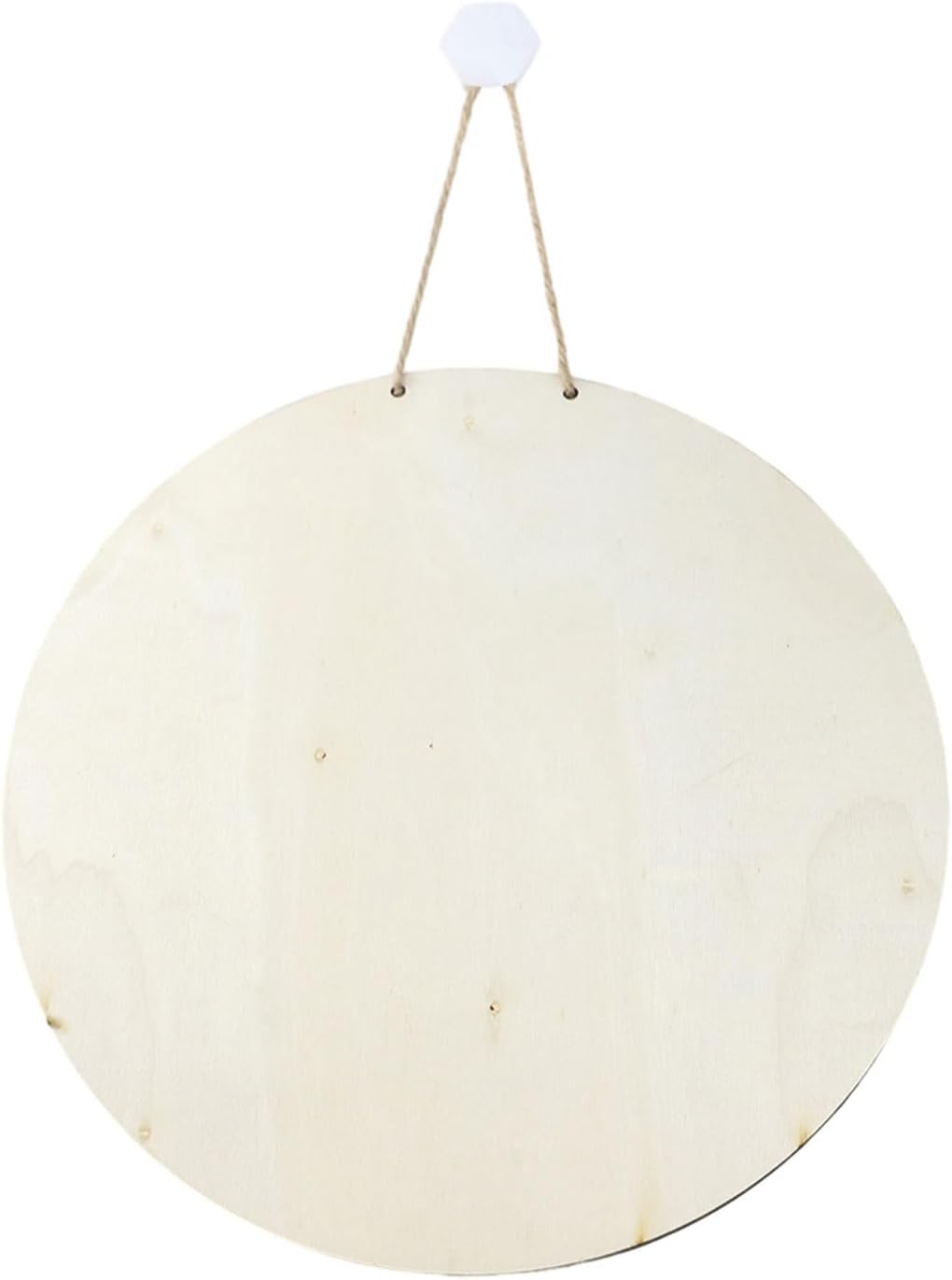 Round wooden sign with a string for hanging on a white background