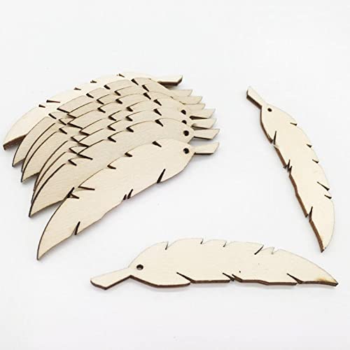 Wooden feather shapes on a white background