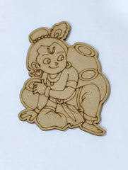 American Elm Pack of 2 Wooden Bal Krishna with Matki Cutout Pre-Marked MDF Shape for DIY Painting Janmashtami Kids Craft Festival Decoration Krishna Theme Art