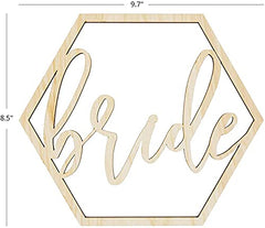 Hexagonal wooden sign with 'bride' text on a white background