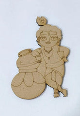 American Elm Pack of 2 Wooden Bal Krishna with Matki Cutout Pre-Marked MDF Shape for DIY Painting Janmashtami Kids Craft Festival Decoration Krishna Theme Art