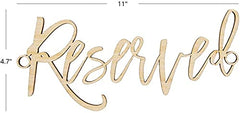 Wooden 'Reserved' sign with dimensions on a white background