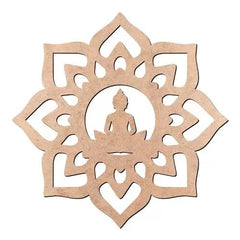 Decorative wall art with a Buddha silhouette inside a geometric mandala on a white background