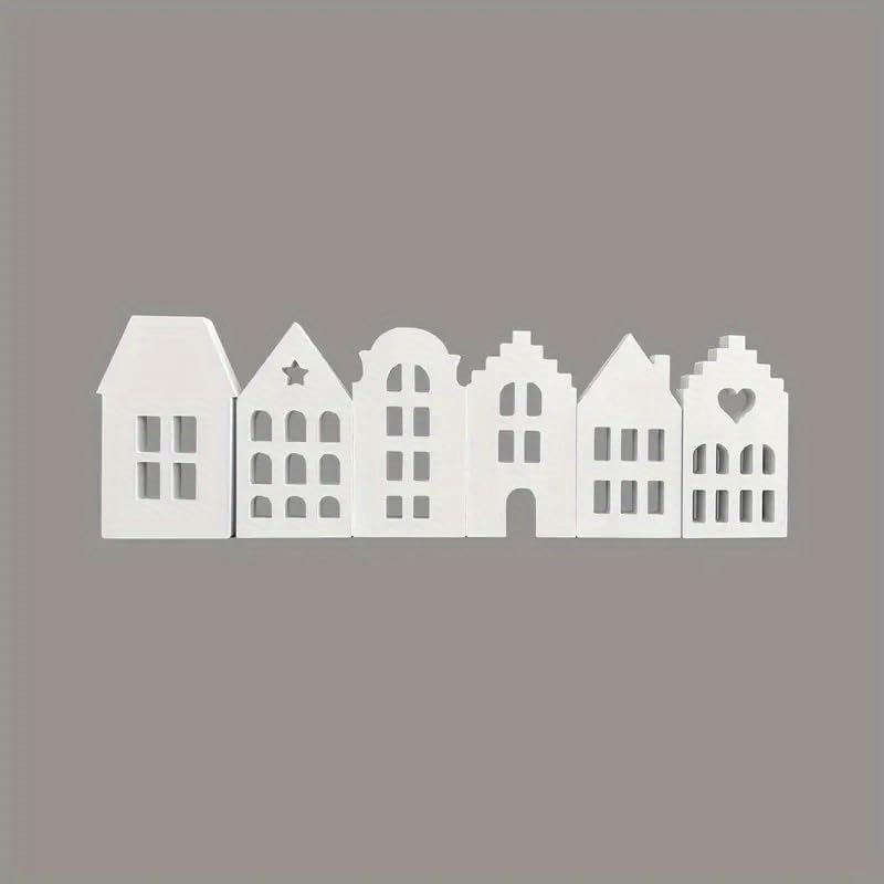 Decorative cutout of a row of houses on a gray background