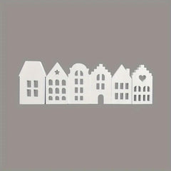 Decorative cutout of a row of houses on a gray background