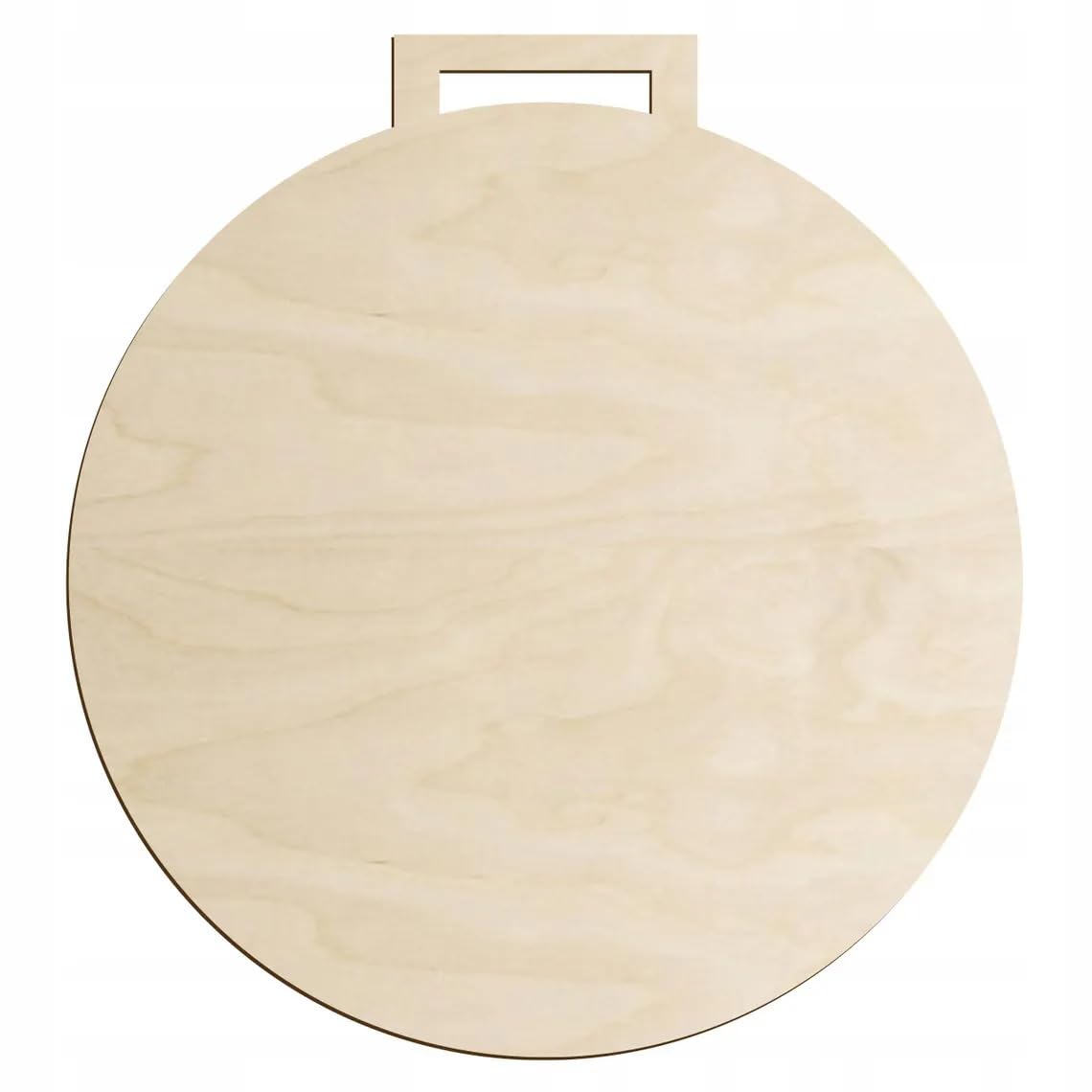 Round wooden pizza peel with a handle on a white background