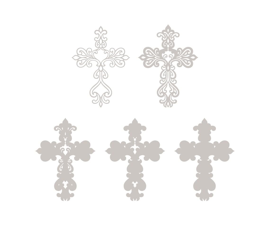 Set of five decorative crosses on a white background