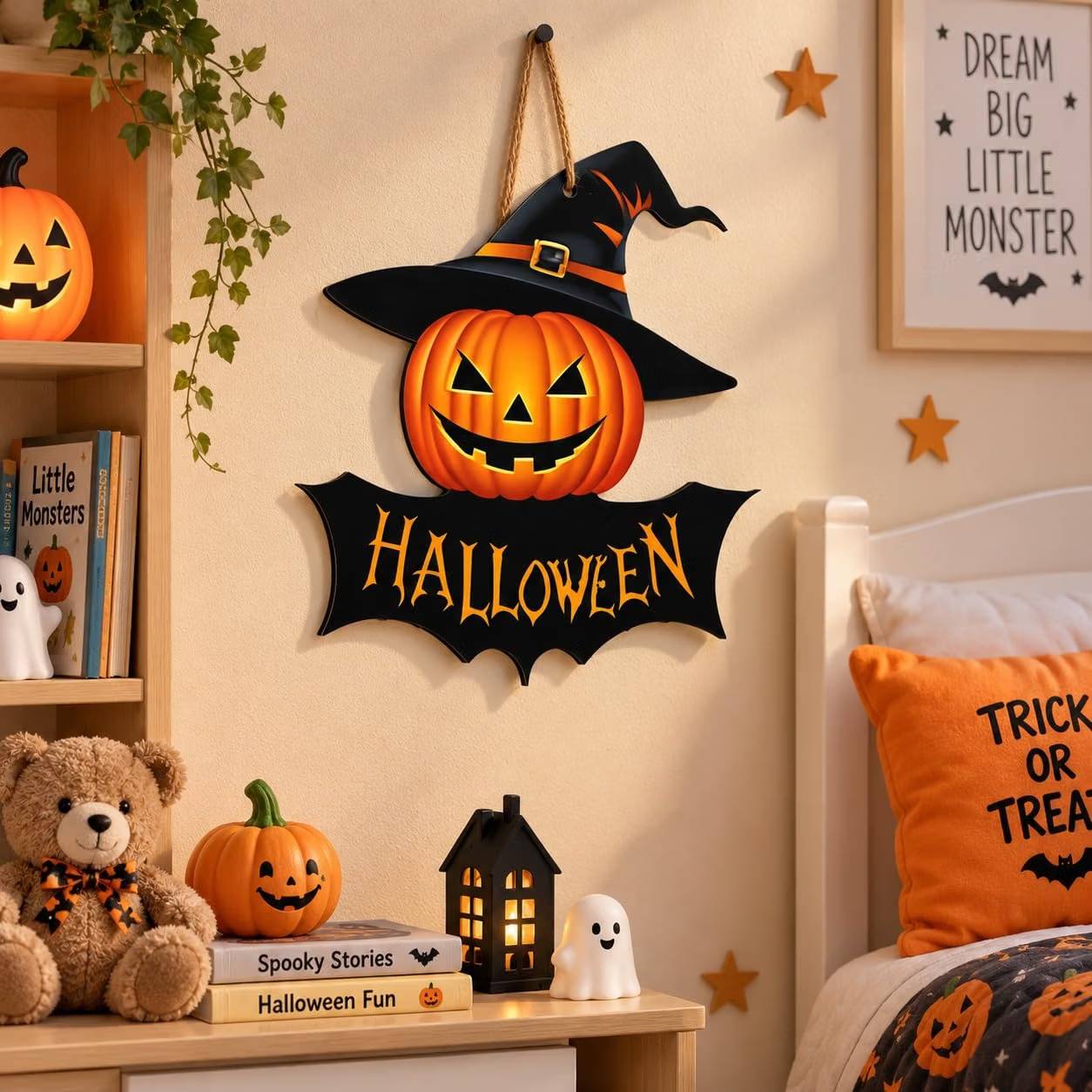 pumpkin witch hat halloween door hanging