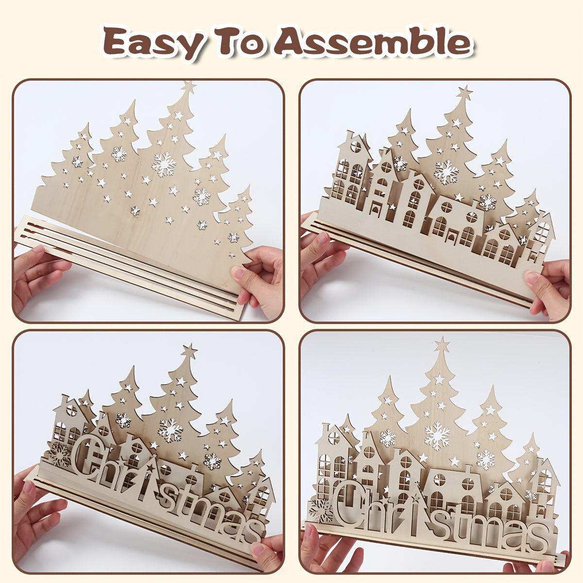 wooden Christmas house miniature set