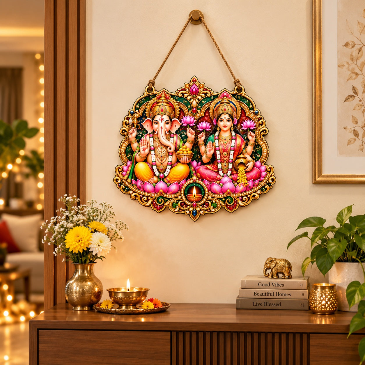 Diwali pooja room wall decoration