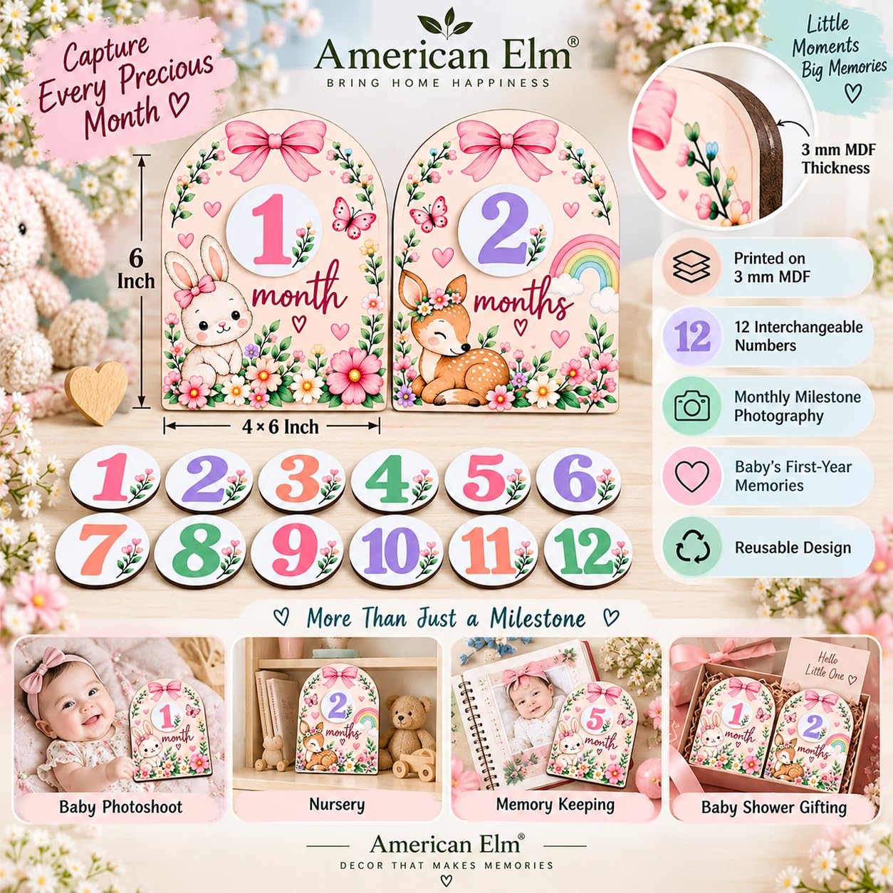 Pack of 2 baby milestone photo boards