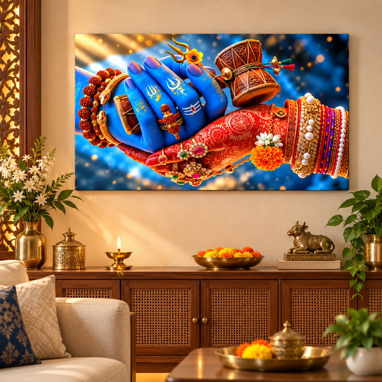 Shiva Parvati MDF wall painting ready to hang