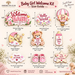 Welcome Baby Photo Shoot Kit Set of 9 Wooden Props Newborn Photography Decor Props Nursery Keepsake Themed Prop Set American Elm