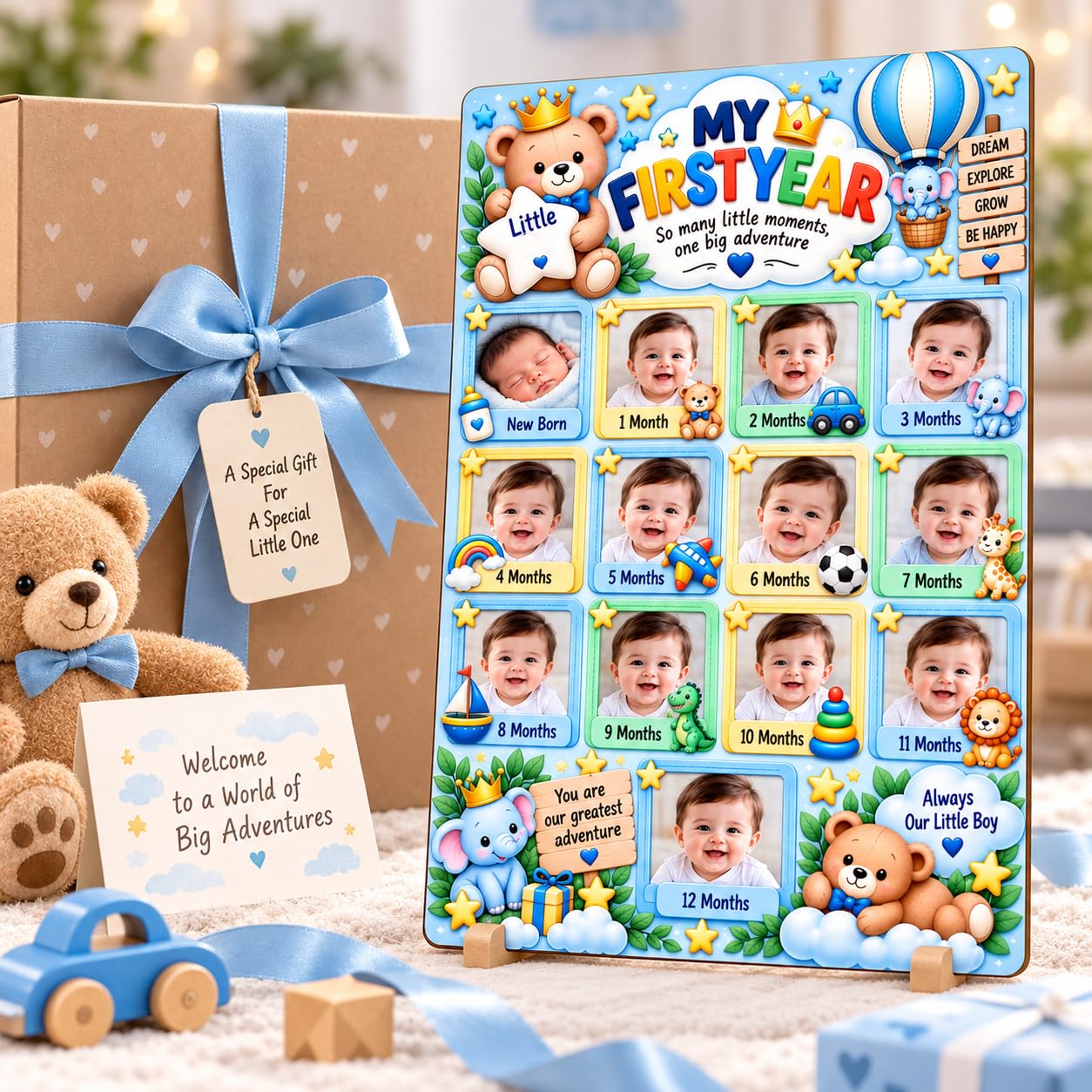 Wooden baby first year keepsake photo frame