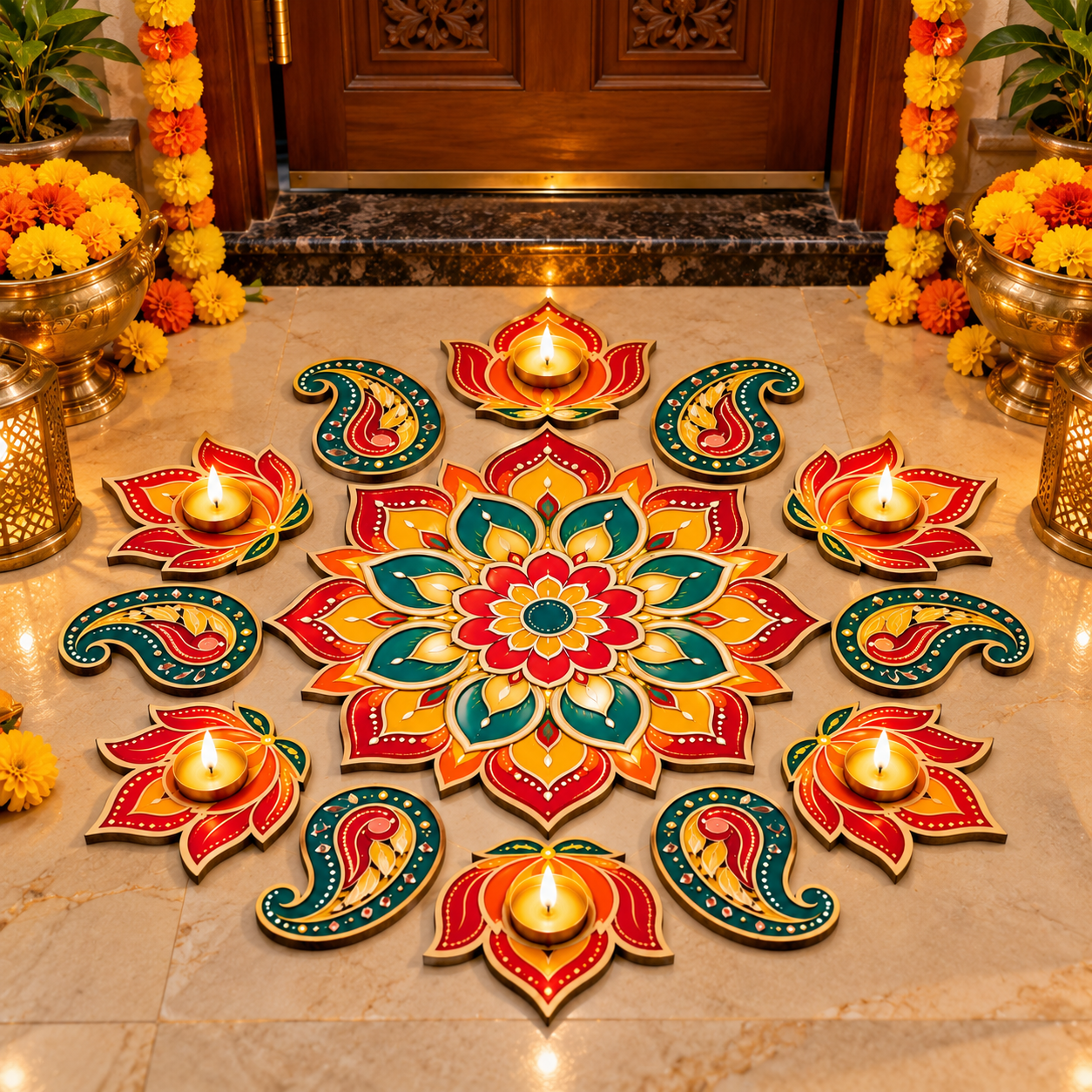Diwali rangoli wooden pieces set