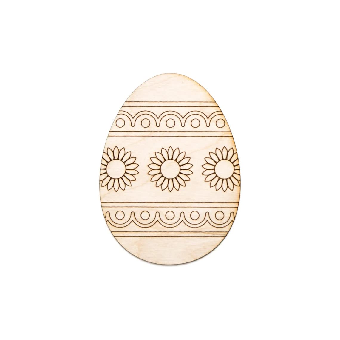 Wooden Easter egg with decorative patterns on a white background