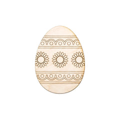 Wooden Easter egg with decorative patterns on a white background