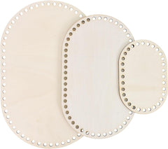 American Elm 3 Size Oval Basket Bottom Set Wooden MDF Bases with Holes for DIY Crochet Bags & Storage Craft Supplies
