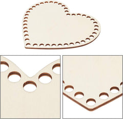 Cliths 2 Pcs Crochet Basket Base Set Circle & Heart Wooden Bases for DIY Basket Weaving, Home Decor MDF Craft Supplies