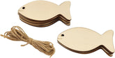 Wooden fish-shaped tags with twine on a white background