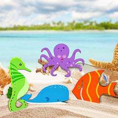 Cliths 28 Pcs Ocean Animal Wood Cutouts MDF Craft Blanks DIY Marine Creature Ornaments for Kids' Crafts & Beach Decor