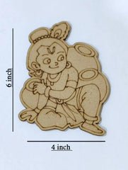 American Elm Pack of 2 Wooden Bal Krishna with Matki Cutout Pre-Marked MDF Shape for DIY Painting Janmashtami Kids Craft Festival Decoration Krishna Theme Art