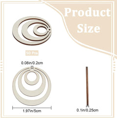 American Elm 50 Pcs Wooden Circle Earring Blanks MDF Discs for Jewelry Making, Macrame Pendants & Crafting Smooth Wood Rings