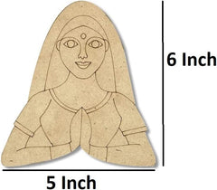 Wooden cutout of a woman's face with dimensions labeled on a white background