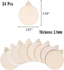American Elm 24 Pcs Wooden Christmas Ornaments Circles with Holes DIY Craft Discs for Holiday Decor