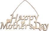Wooden 'Happy Mother's Day' sign with heart shapes on a white background