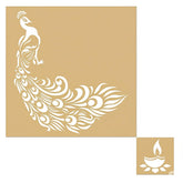 Decorative stencils with peacock design and candle on a gold background