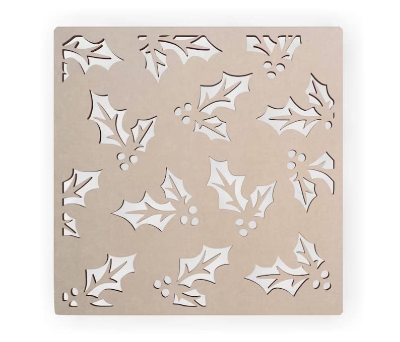 Decorative stencil with holly leaf patterns on a beige background