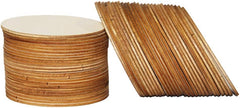 Stack of bamboo coasters with a single coaster on a white background