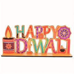 American Elm Diwali Wooden Sign Festive Decor with Happy Diwali Text Pine MDF for Home & Classroom Decorations.