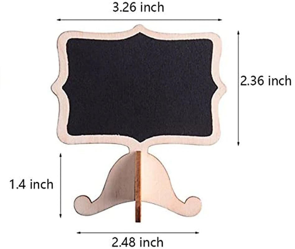 Small blackboard with wooden stand and dimensions labeled