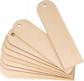Set of wooden tags with holes on a white background