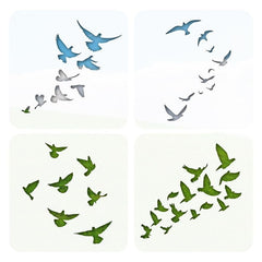 Set of four different designs of birds in various poses on a white background