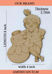 American Elm Pack of 2 Wooden Bal Krishna with Matki Cutout Pre-Marked MDF Shape for DIY Painting Janmashtami Kids Craft Festival Decoration Krishna Theme Art