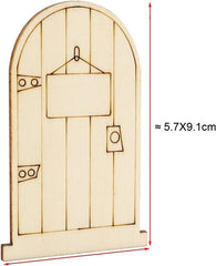Wooden fairy door with measurements on a white background