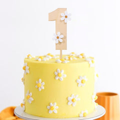 American Elm Wooden Daisy Cake Topper MDF Cake Decor for 1st Birthday Theme First Anniversary Single Layer