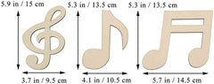 Wooden music notes with measurements in inches and centimeters