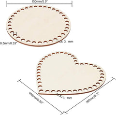 Cliths 2 Pcs Crochet Basket Base Set Circle & Heart Wooden Bases for DIY Basket Weaving, Home Decor MDF Craft Supplies