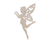Wooden fairy silhouette with detailed wings on a white background