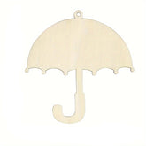 Wooden cutout of an umbrella shape on a white background