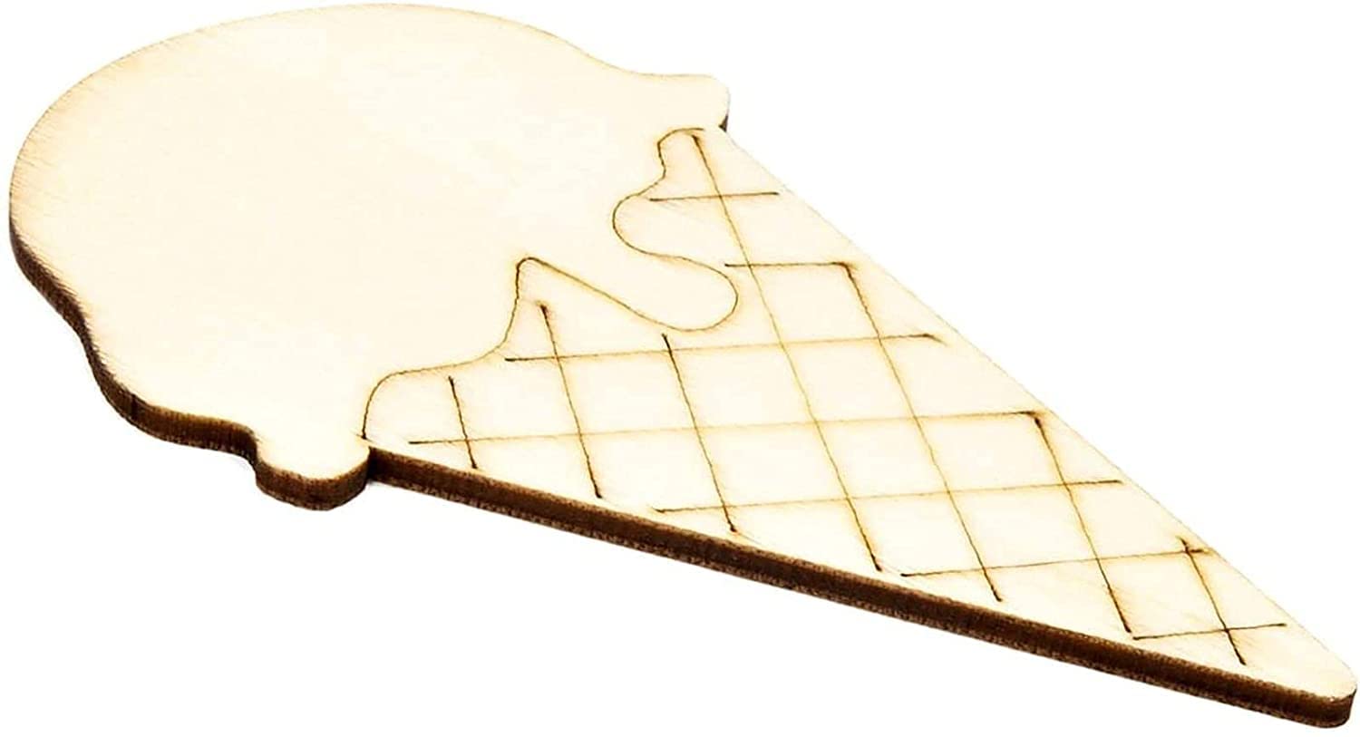 Wooden ice cream cone-shaped item on a white background