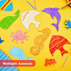 Cliths 28 Pcs Ocean Animal Wood Cutouts MDF Craft Blanks DIY Marine Creature Ornaments for Kids' Crafts & Beach Decor