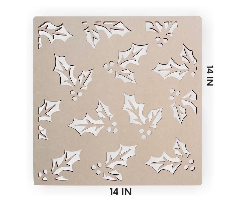Decorative stencil with holly leaf patterns on a beige background