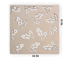 Decorative stencil with holly leaf patterns on a beige background